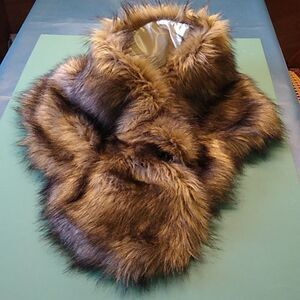 Long Haired Satin lined Stole/Wrap Possible Coyote? Cottagecore Grandmacore